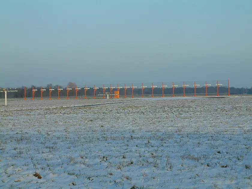 ILS localizer antenna array at the end of an airport runway