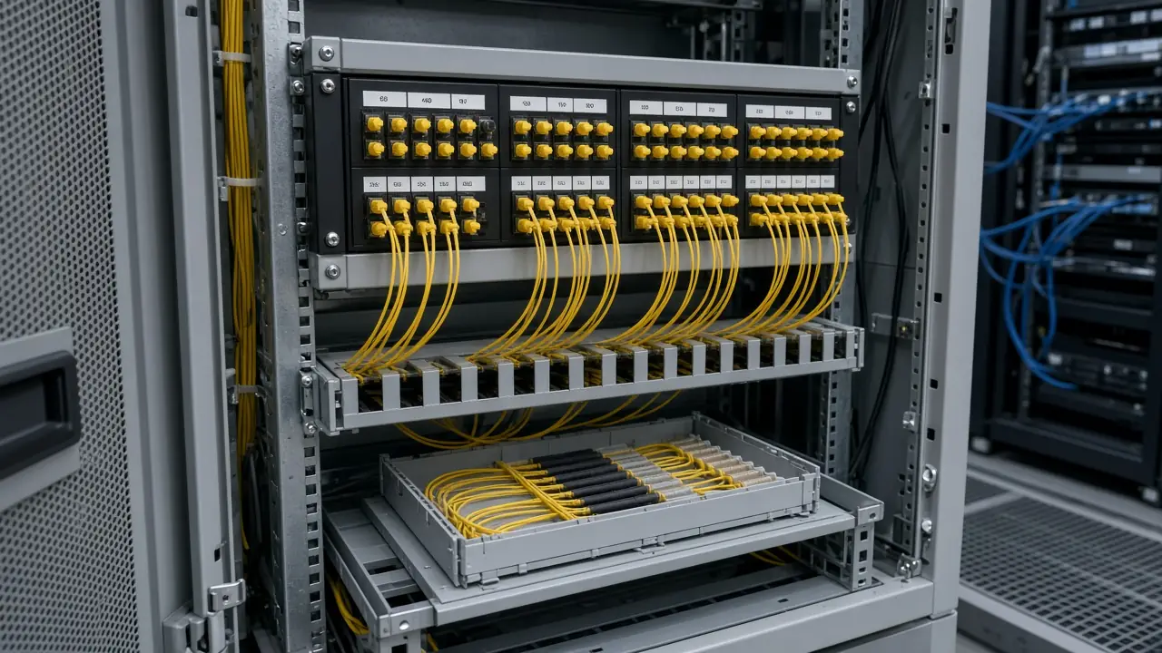 Open optical distribution frame with pigtails and a splice tray