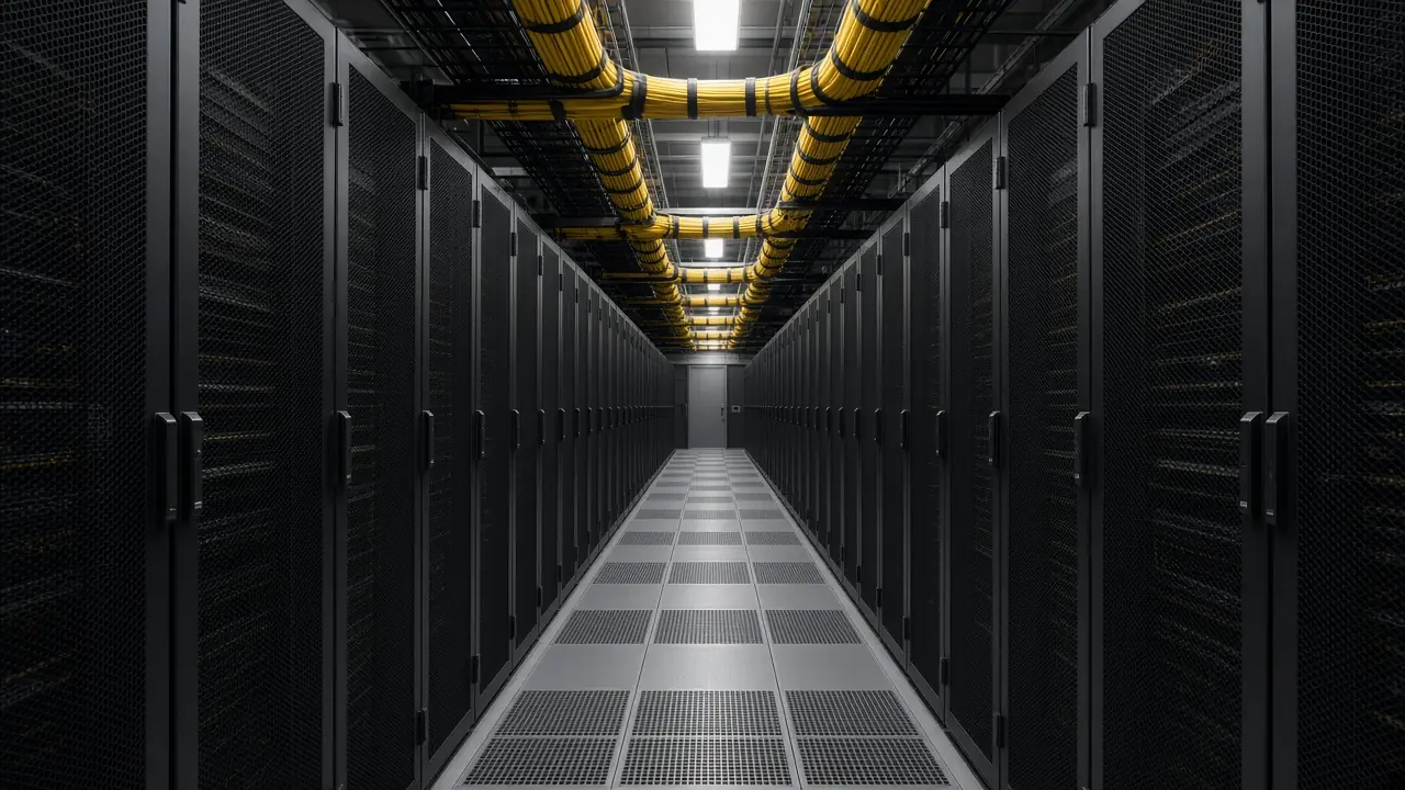 Fiber trunks dressed between data center racks