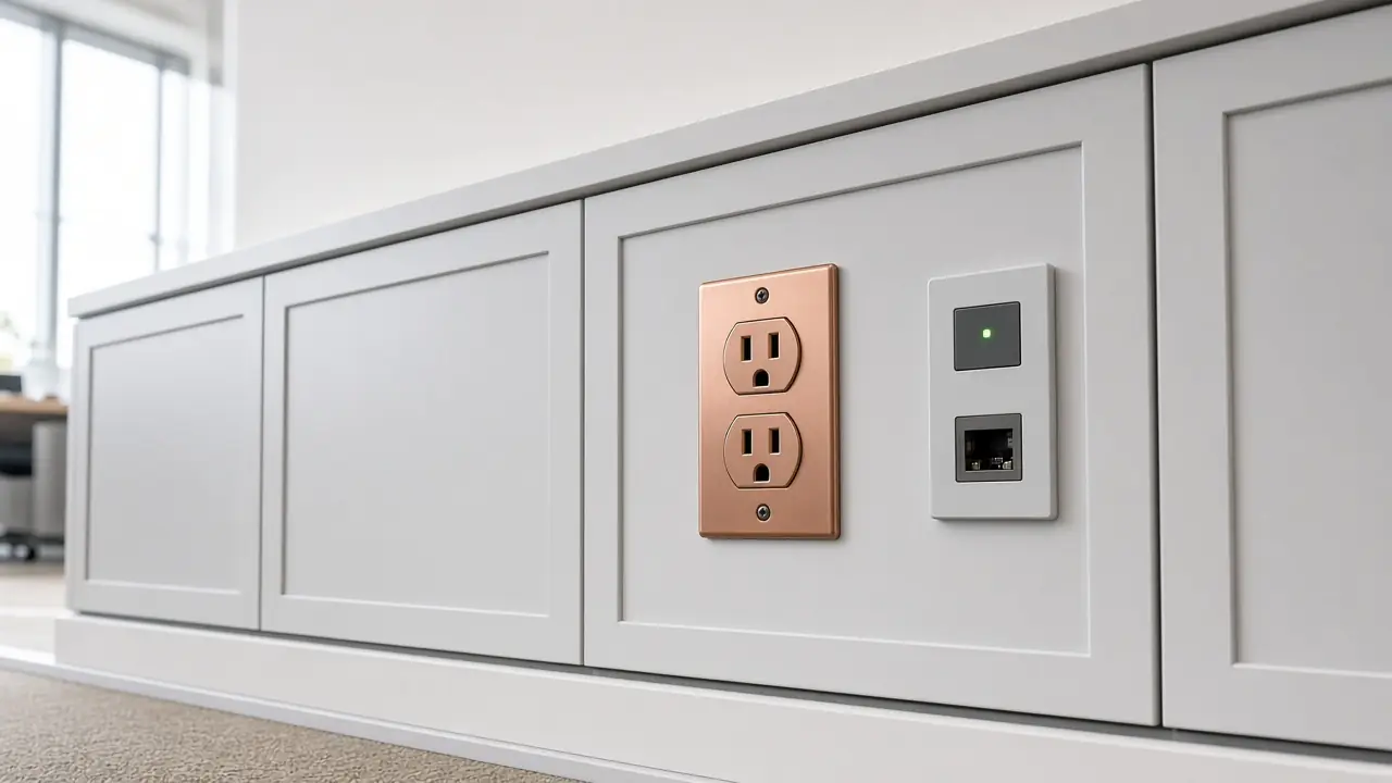 Office floor network cabinet with copper and fiber patching
