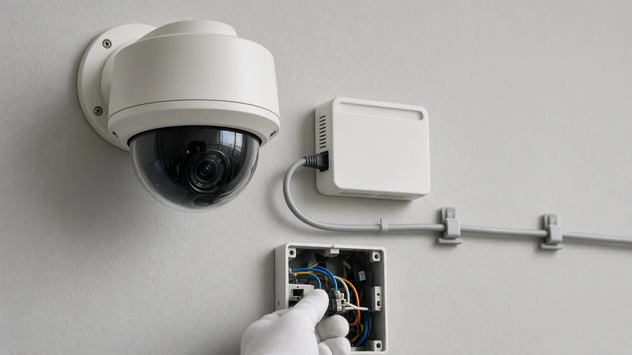 A camera and an edge device being connected on a wall