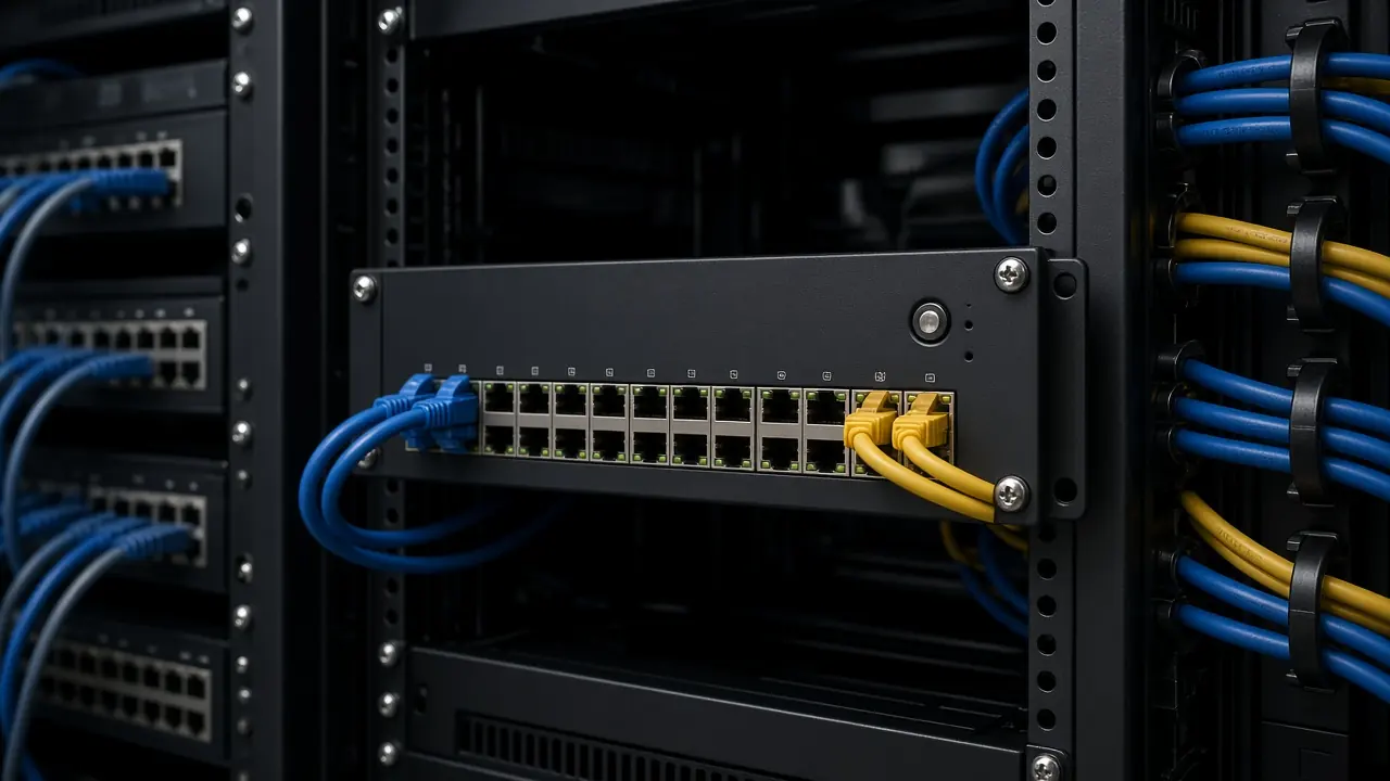 A firewall appliance being installed in a network rack