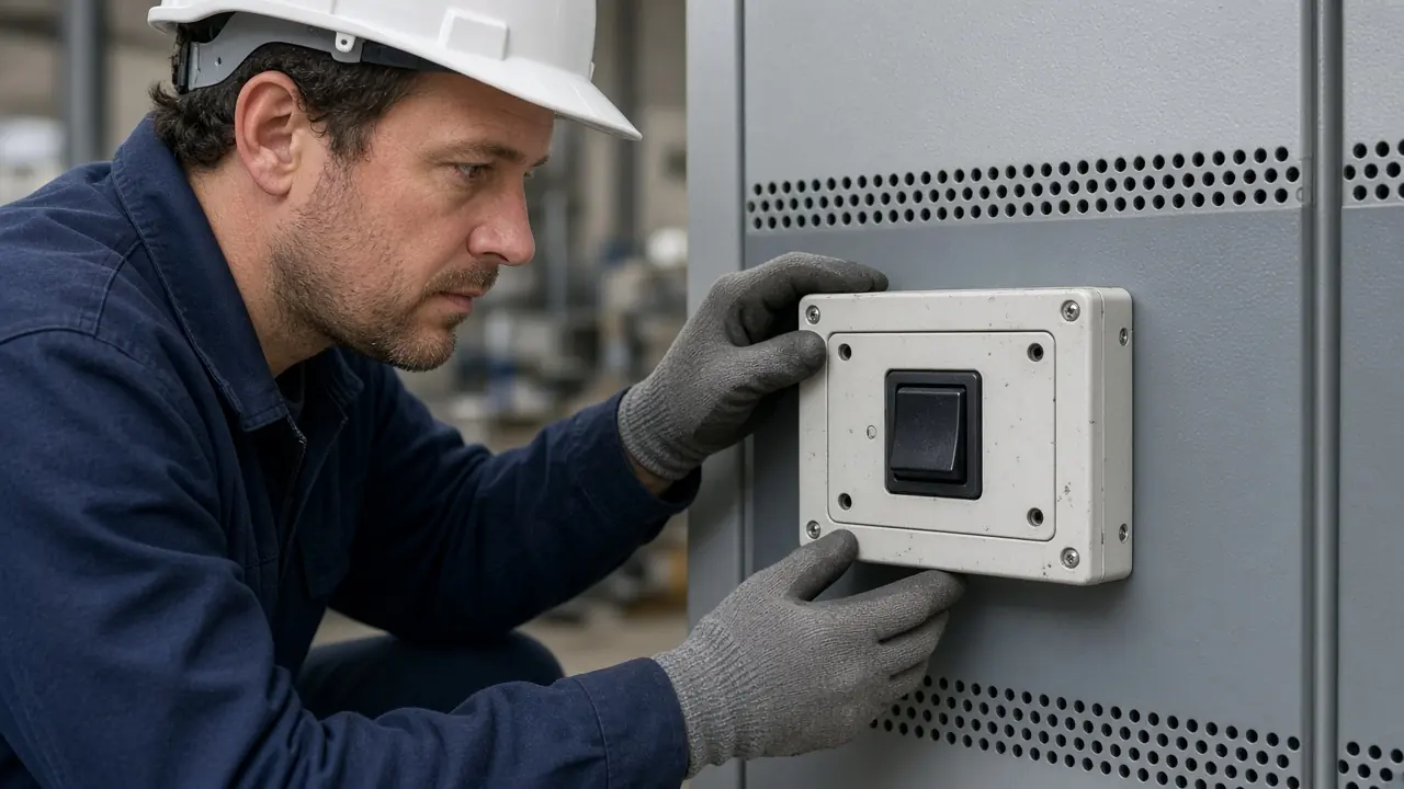 An engineer mounting a customer-supplied switch