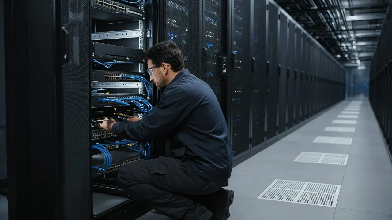 Servers and network equipment being installed in a data-center row