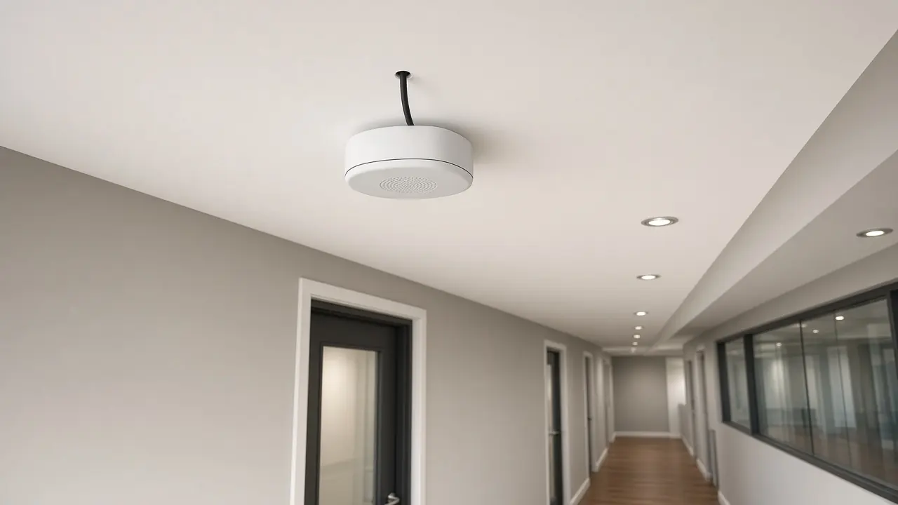 A ceiling-mounted wireless access point with a network cable