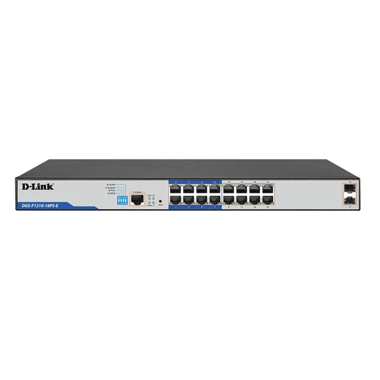 D-Link Layer 2 Gigabit Managed Long Range PoE+ Switch DGS-F1210-18PS-E product image