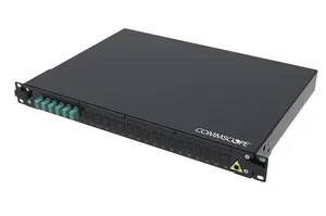 CommScope 760258665 | FMS Fiber Optic Panel, 1U, 19 in, black, Includes 6 x LC OM4 Duplex Adaptors (12F), 12 x MM LC Pigtails. 12 x Splice protectors. Splice tray and cable glands