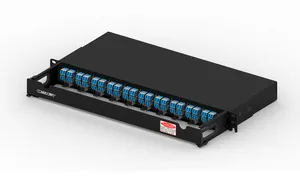 CommScope 760241534 | 1RU patch panel which interfaces with MPO-8 ports including QSFP to easily break them out into LC connections. The MPO and shuttered LC ports are both front