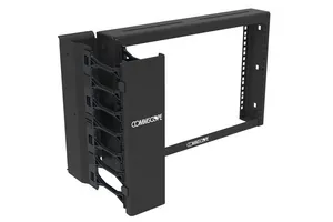 CommScope 760169599 | 3 in (76 mm) Channel x 12.9 in (327.66 mm) H - 19 in (482.6 mm) Overhead Patch Panel Rack (6U) 3/8 Sq Punch, with Mini Vertical Cable Management, Black