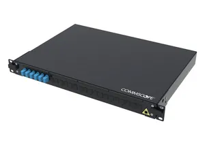 CommScope 760258662 | FMS Fiber Optic Panel, 1U, 19 in, black, Includes 6 x LC SM Duplex Adaptors (12F), 12 x SM LC Pigtails. 12 x Splice protectors. Splice tray and cable glands