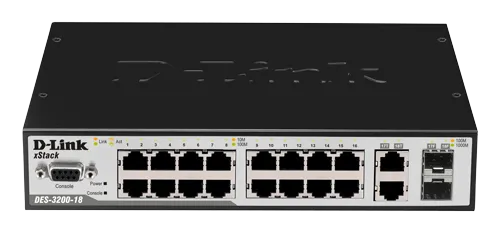 D-Link 16-Port Gigabit with 10/100 + 1 100/1000 SFP +1 Co.. DES-3200-18 product image