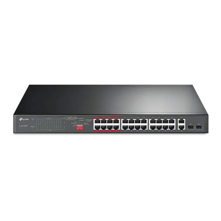TP-Link 24-Port 10/100Mbps + 2-Port Gigabit Unmanaged PoE+ Switch product image