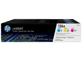 HP 126A 3-pack Cyan/Magenta/Yellow Original LaserJet Toner Cartridges (CF341A) — HP product image