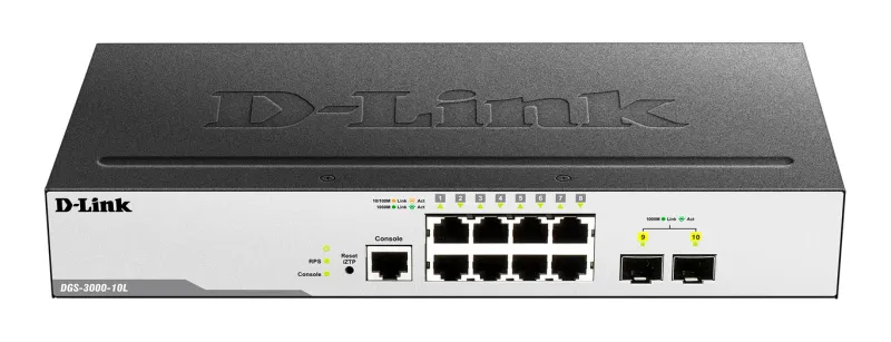 D-Link 8 10/100/1000 BaseT ports + 2 SFP ports Managed L2.. DGS-3000-10L product image