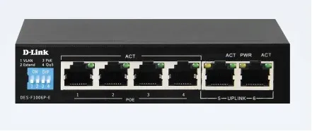 D-Link 6-port 10/100Base-T Unmanaged Long Range 250m PoE+.. DES-F1006P-E/B product image