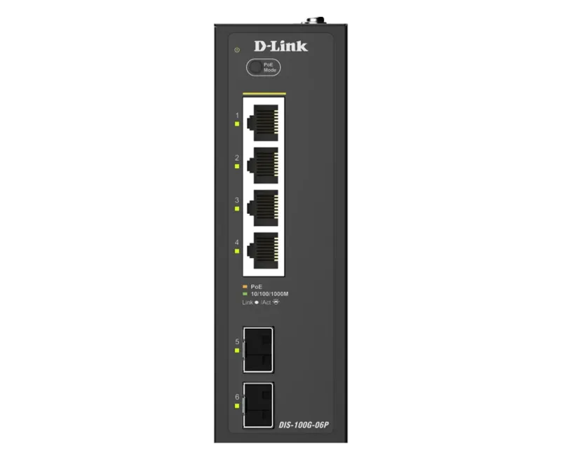 D-Link Industrial 4-Port 1G PoE+ + 2-Port 1G SFP Unmanage.. DIS-100G-06P product image