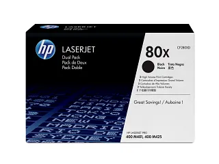HP 80X 2-pack High Yield Black Original LaserJet Toner Cartridges (CF280XD) — HP product image