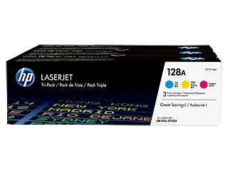 HP 128A 3-pack Cyan/Magenta/Yellow Original LaserJet Toner Cartridges (CF371AM) — HP product image