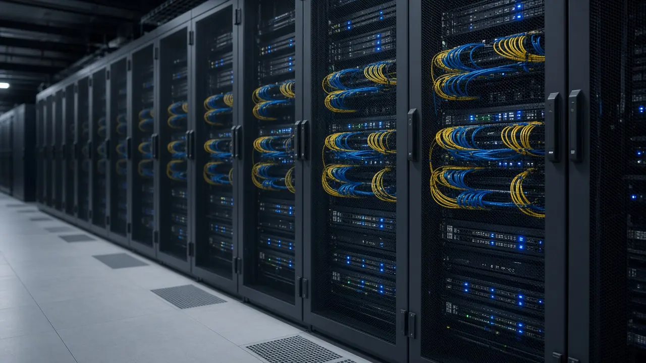 Data center racks and network fabric in a cold aisle