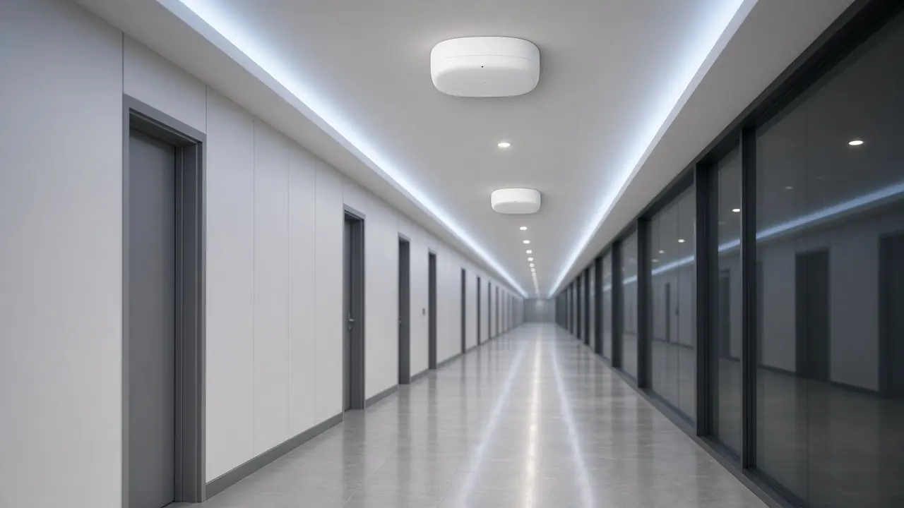 Ceiling-mounted wireless access points along a commercial corridor