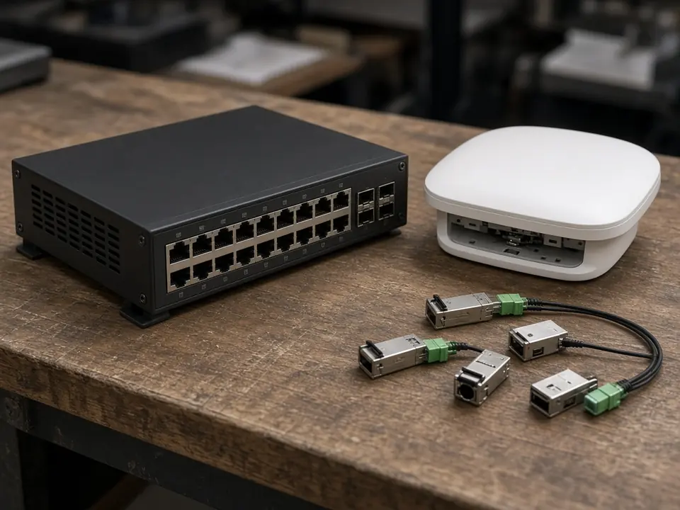 Access switch and wireless access point on a workbench