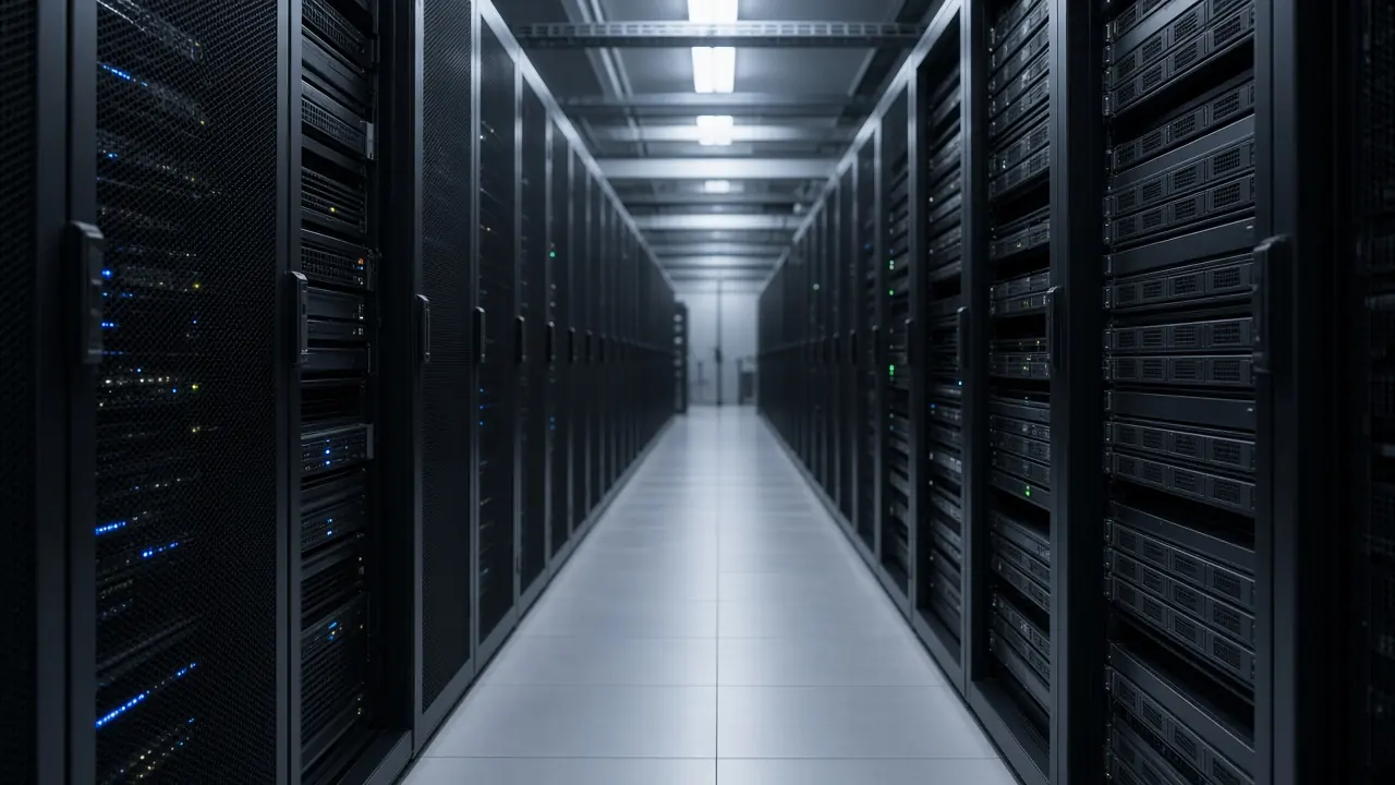 Servers and storage in a professional data-center rack row