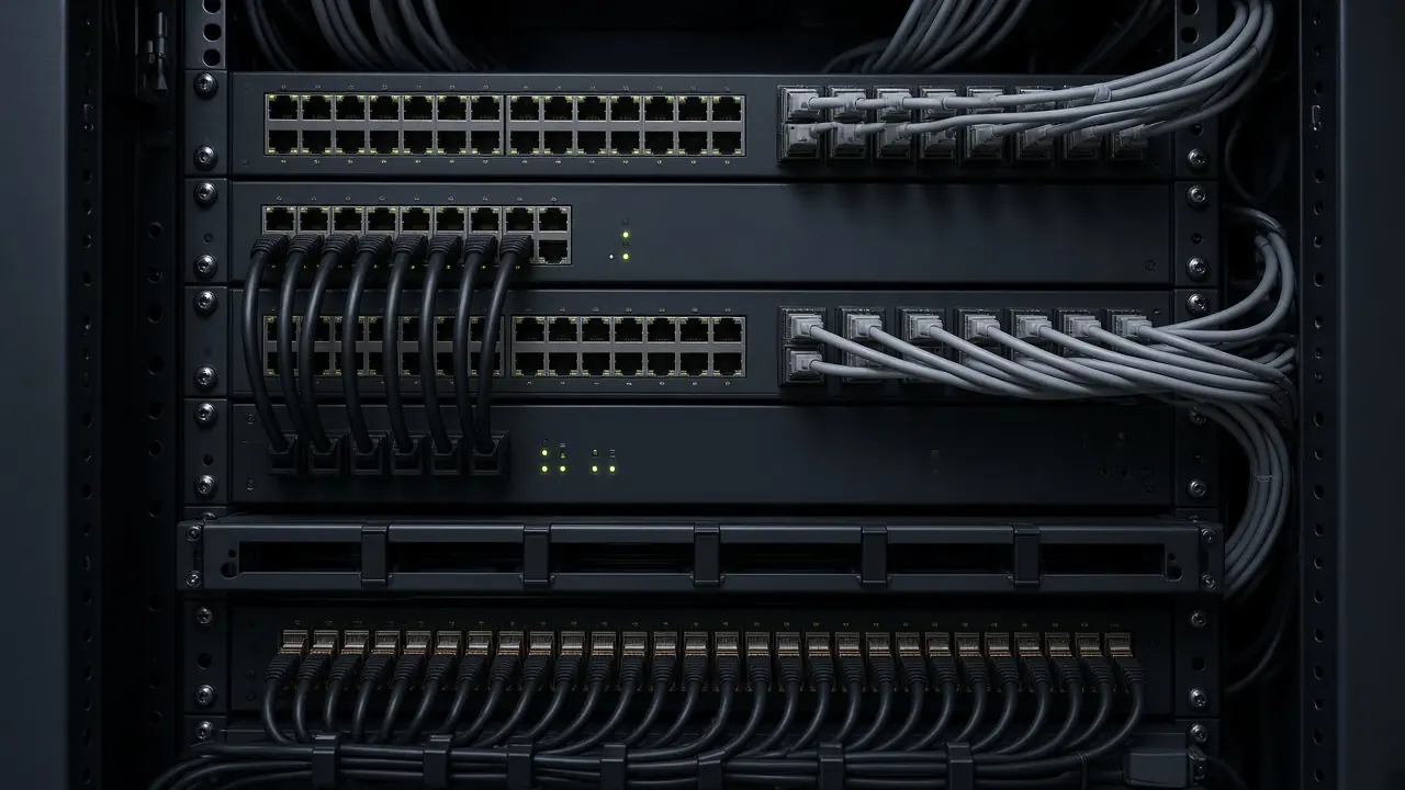 Enterprise network switches in a professional rack