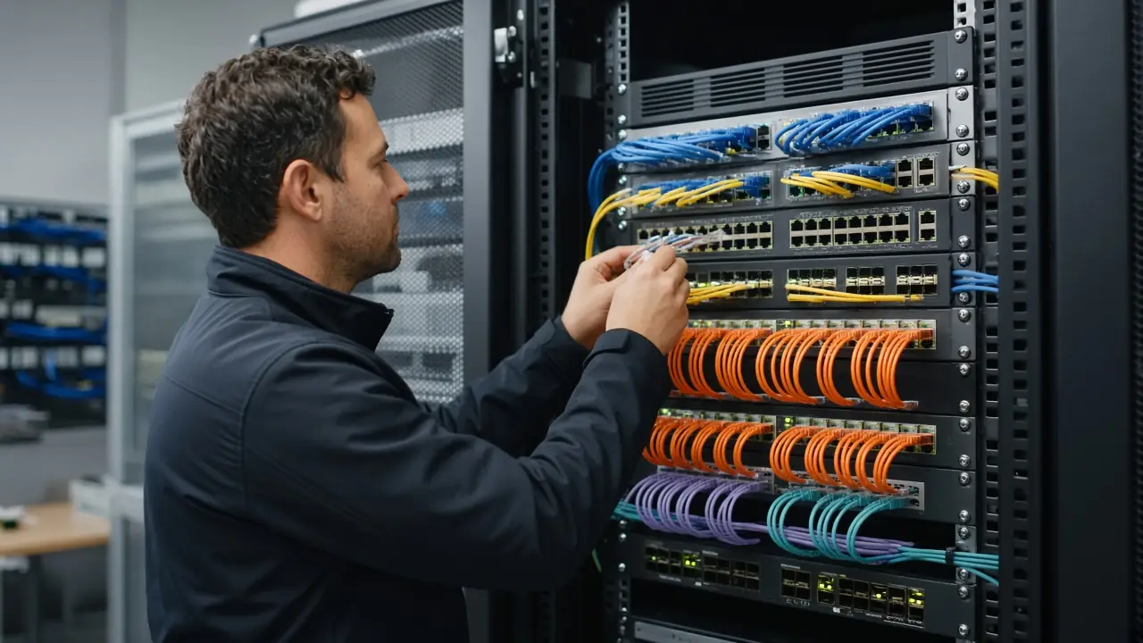 An enterprise rack during a link check