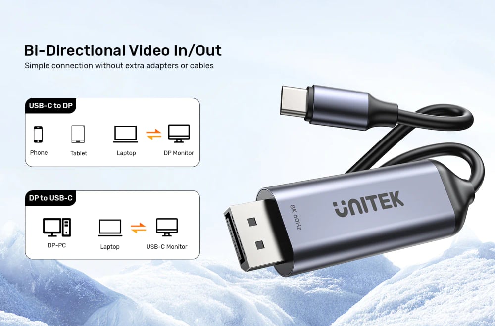 UNITEK USB3.1 Type-C to Dual DP (8K 60Hz) Adapter with MST