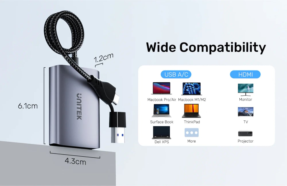 UNITEK USB3.1 TYPE-C TO DUAL DP (8K 60Hz) ADAPTER WITH MST