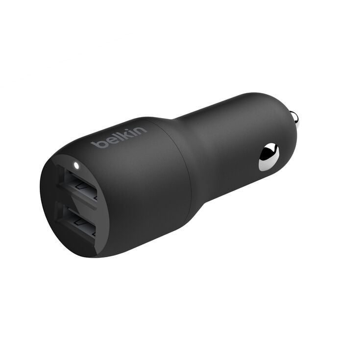 BELKIN 24W DUAL PORT CAR CHARGER WITH LIGHTNING CABLE BLACK