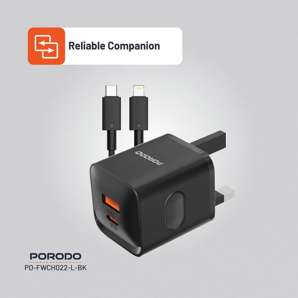 PORODO DUAL PORT USB WALL CHARGER WITH LIGHTNING CABLE